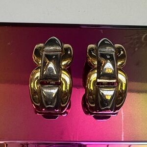 Givenchy Vintage 80s Paris two tone Chunky Link Clip-On Earrings VGC
